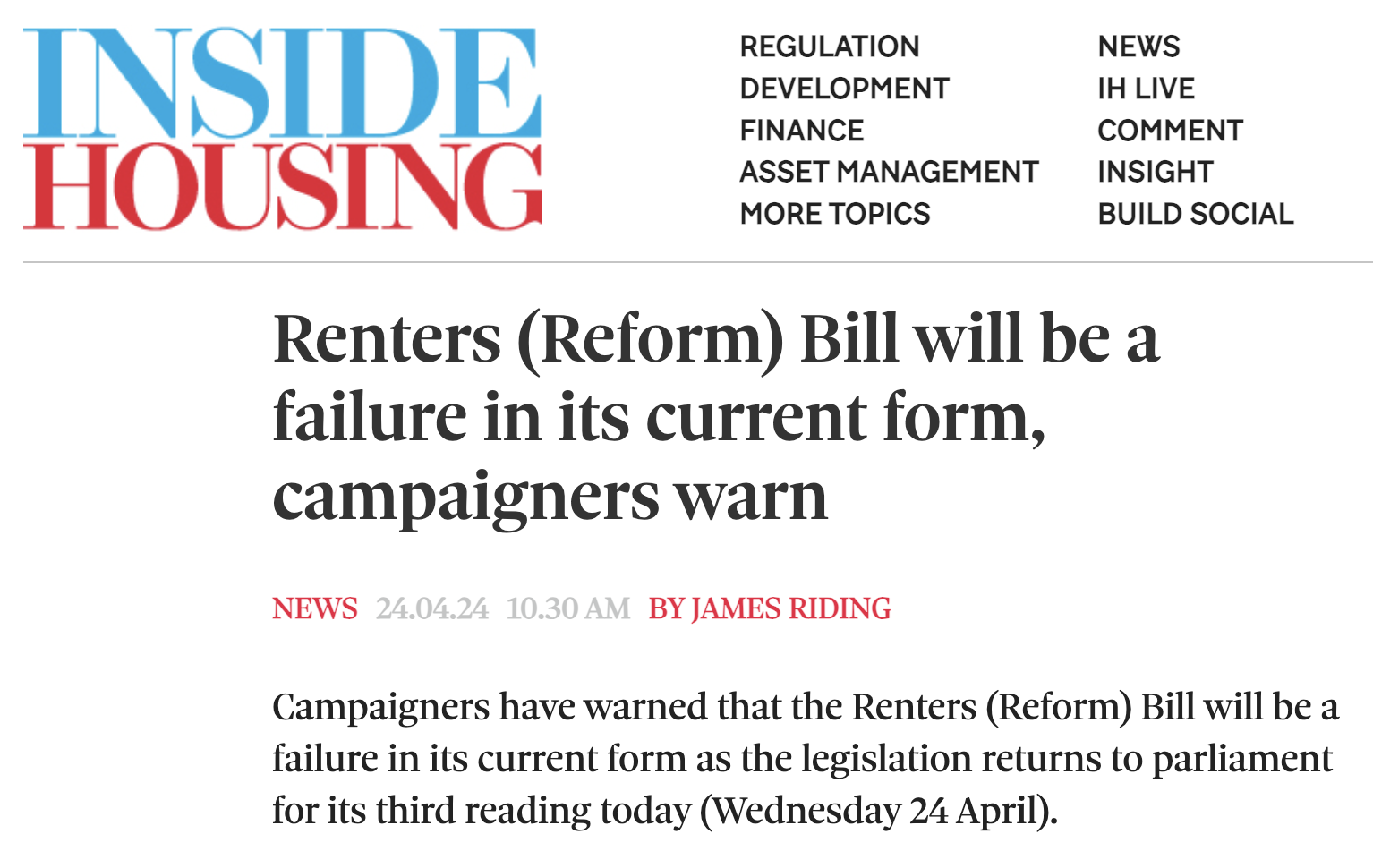 Inside Housing article image