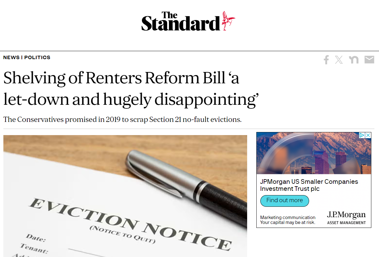 Aine Fox, Evening Standard: Shelving of Renters Reform Bill ‘a let-down and hugely disappointing’