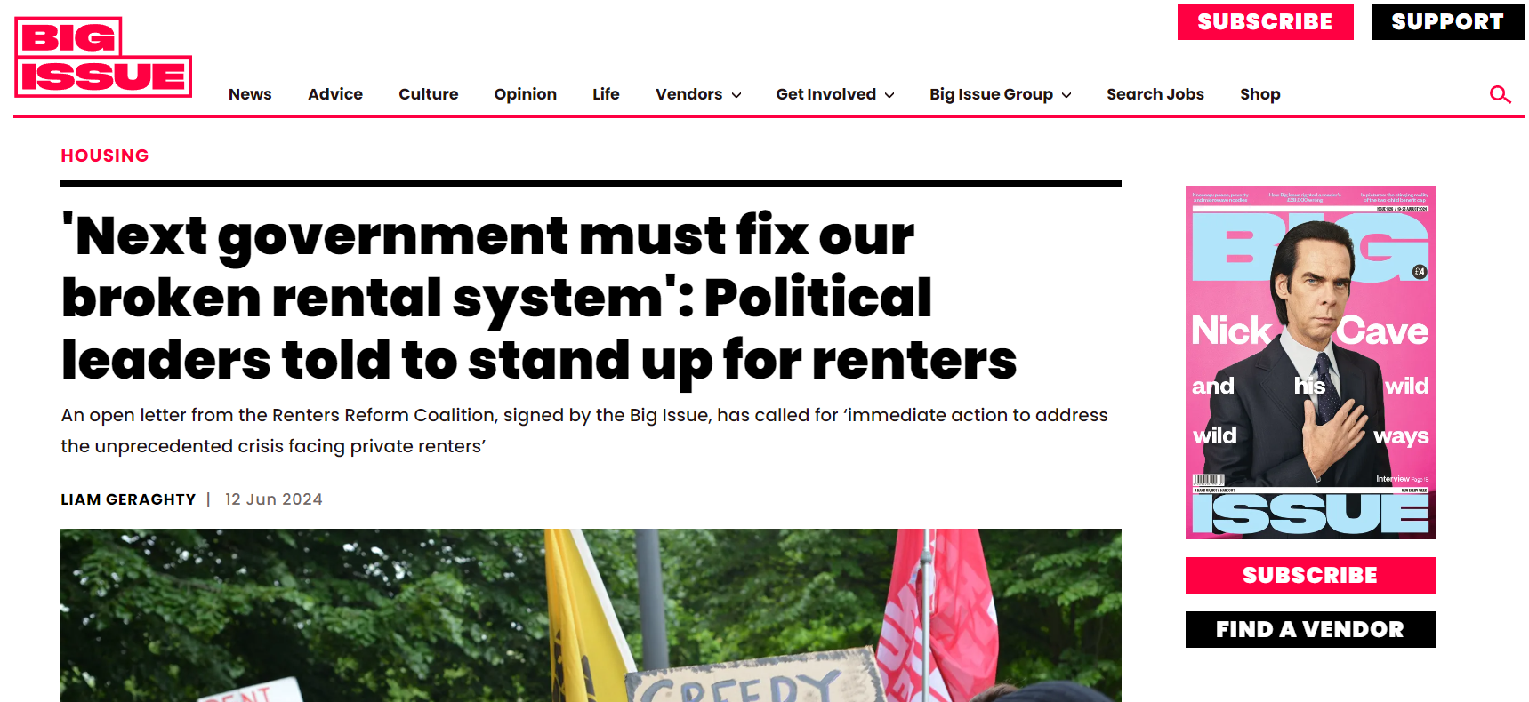Liam Geraghty, Big Issue: 'Next government must fix our broken rental system': Political leaders told to stand up for renters