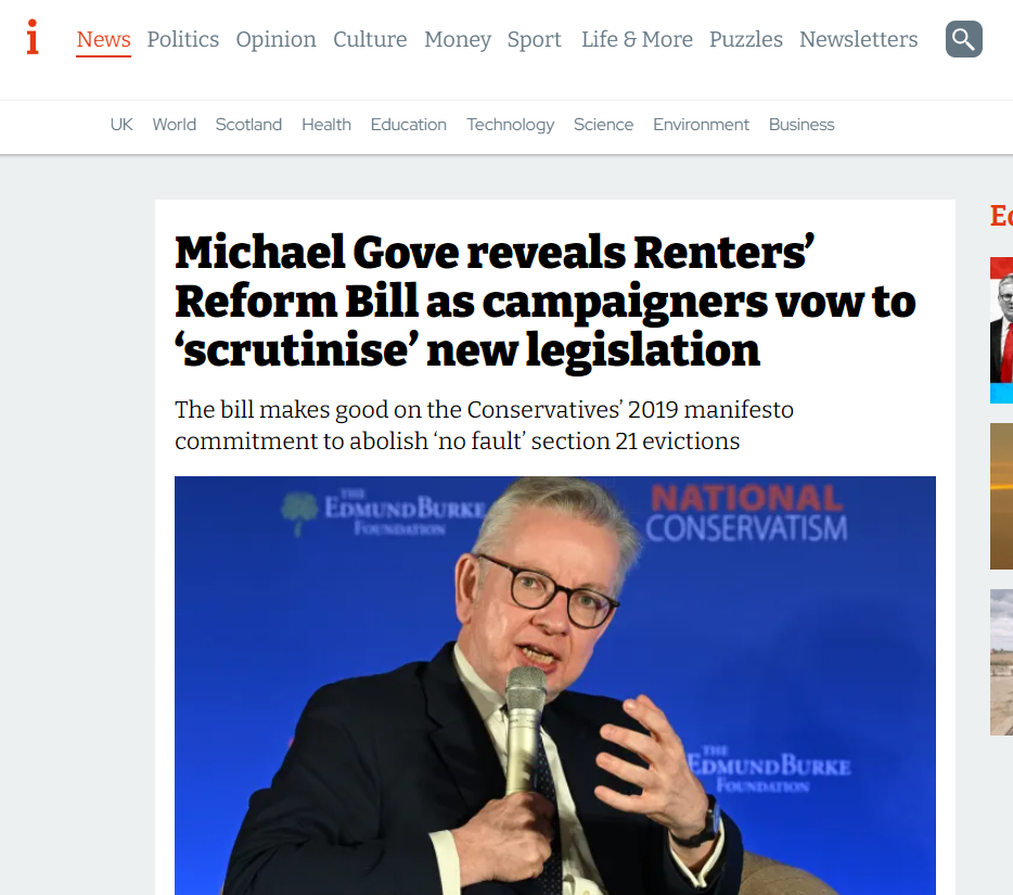 Vicky Spratt, i news: Michael Gove reveals Renters’ Reform Bill as campaigners vow to ‘scrutinise’ new legislation