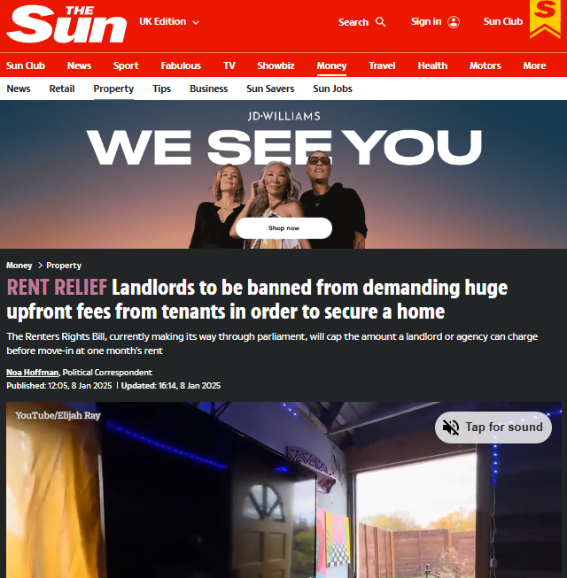 Noa Hoffman, the Sun: RENT RELIEF Landlords to be banned from demanding huge upfront fees from tenants in order to secure a home
