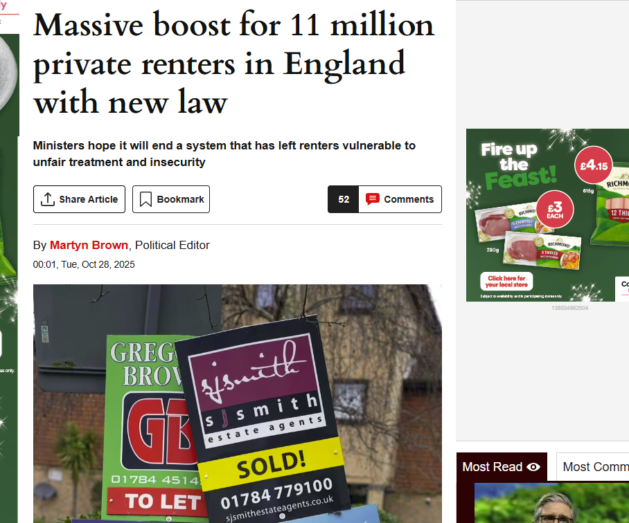 Martyn Brown, The Daily Express: Massive boost for 11 million private renters in England with new law