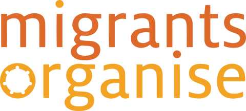 Red and orange logo reading 'migrants organise'