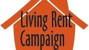 An orange image of a house with the words 'Living Rent Campaign' over it in black