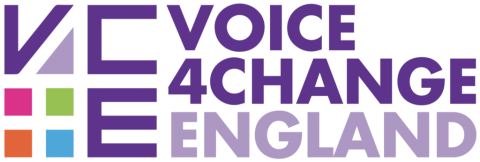 A purple logo reading 'Voice4Change England'