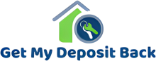 A logo of a green house with keys in a blue circle, with 'Get My Deposit Back' below